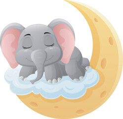 Cute elephant cartoon sleeping on the moon