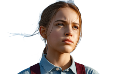 A young girl gazing intently into the distance, her expression thoughtful and serene.