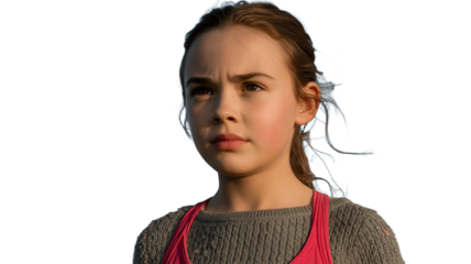 A young girl with a thoughtful expression.