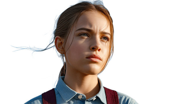 A young girl gazing intently into the distance, her expression thoughtful and serene.