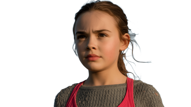 A young girl with a thoughtful expression. - Powered by Adobe