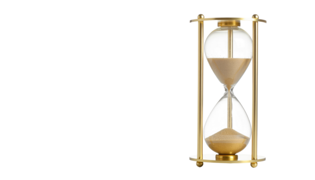 Antique hourglass with sand on a white background, representing the concept of time and countdown