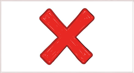 Obraz premium Textured hand-drawn red X mark icon symbolizing cancellation, error, deletion, and incorrect selections for various digital and print design applications