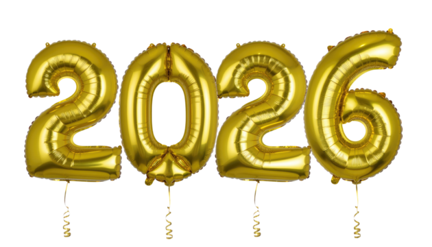 A golden 3D design illustration of the number 2026 as a celebration symbol for the New Year holiday concept