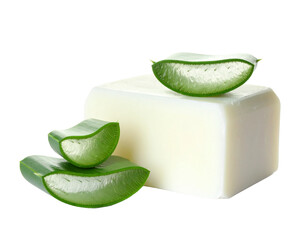 Single Bar of Green Aloe Vera Soap Isolated on a White Background