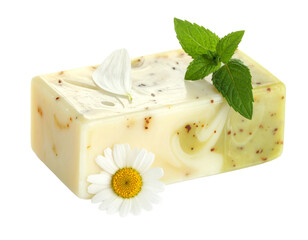 Single Green Herbal Soap Bar Isolated on White