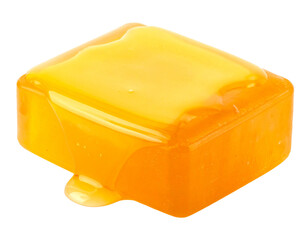 Honey Soap Bar Isolated on White with Honeycomb and Drip