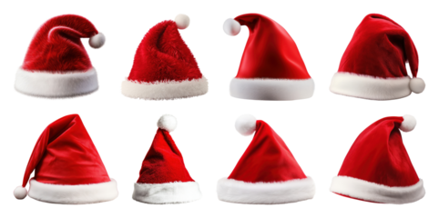 PNG Festive Santa hats collection, element set on transparent background