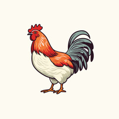 Fototapeta premium Simple flat color vector illustration of a cheerful chicken standing in profile perfect for farm or food related designs