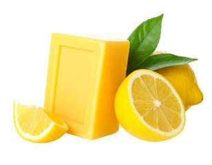 Single Bar of Yellow Lemon Soap Isolated on White
