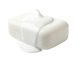 White Milk Soap Bar Isolated on White Background with Milk Splash