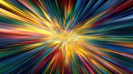 Fototapeta premium Rainbow burst of light rays creating a sense of motion and power, energetic comic-style concentrated line effect, vivid and dynamic