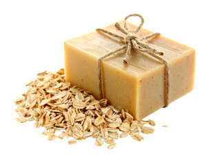 Textured Oatmeal Soap Bar Isolated on White Background
