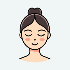 Serene woman calm face with eyes closed gentle smile simple line art portrait