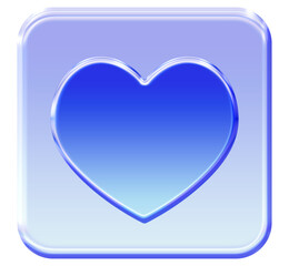 Glossy 3D Heart icon with a vibrant glassmorphism effect - Y2K inspired jelly love symbol in blue gradient
