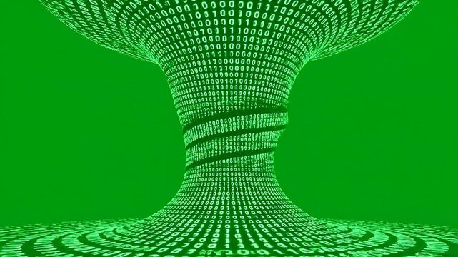 Data funnel vortex abstract digital flow of green binary code cyberspace visualization