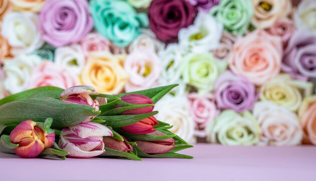 Tulip Bouquet and Rose Background
