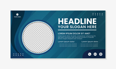 Banner template with wave and line design on blue background