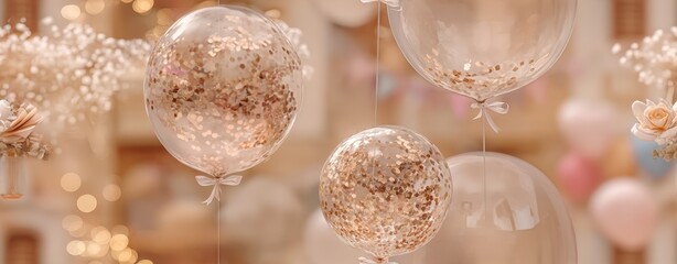 pastel mushroom house wallpaper Elegant clear balloons filled with rose gold confetti floating in a festive decorated space a vintage storybook mushroom wallpaper