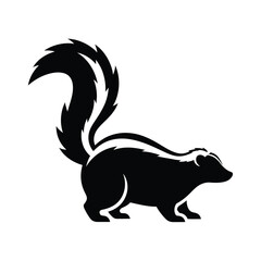 Silhouette of a skunk with fluffy tail and white stripes on body
