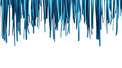 Blue Tinsel Strands Hanging Downward on Transparent Background