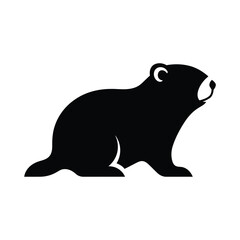 Black silhouette of a groundhog or marmot standing alert in profile