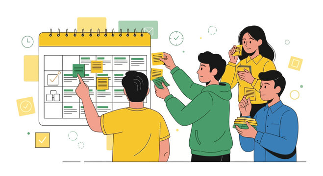 Team's Effort Organizing Tasks on a Calendar, Achieving Goals Through Collaboration