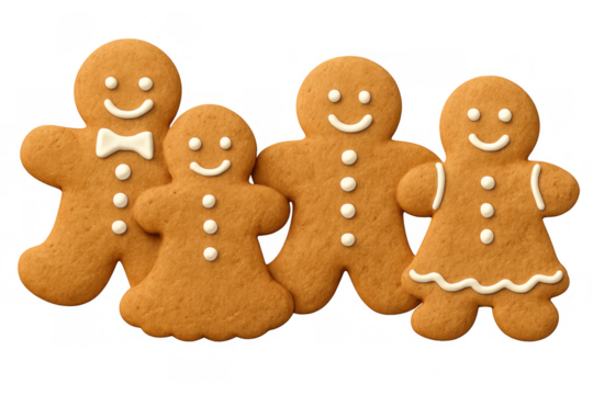 Gingerbread cookie family representing unity and togetherness a sweet winter holiday tradition, transparent background