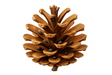 Pinecone with pine nuts illustrating forest elements and autumn harvest on transparent background