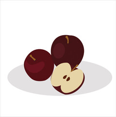 vektor Red ripe apple. Whole, half, slice of fresh Red apple garden fruit. 