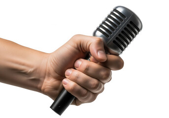 Hand holding a vintage microphone  for singing and recording