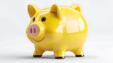 A yellow piggy bank isolated on a transparent background, symbolizing savings and financial management in a simple, clean design.