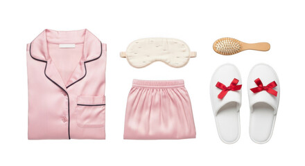 Pink pajama set with accessories for sleeping