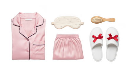 Pink pajama set with accessories for sleeping