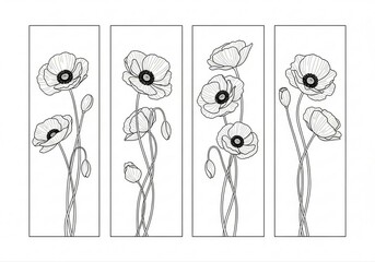 Cute Floral Artwork Featuring Delicate Poppy Designs Captured in a Minimalist Style Across Four Frames
