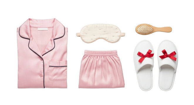Pink pajama set with accessories for sleeping