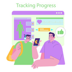 Vector Illustration of People Discussing Progress Tracking
