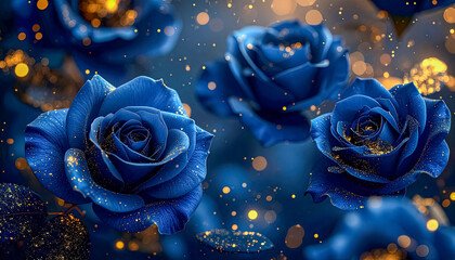 “Blue Roses and Golden Dust — Elegant Fantasy Floral Background.
（青いバラと金の粒子 — 優雅で幻想的な花の背景）