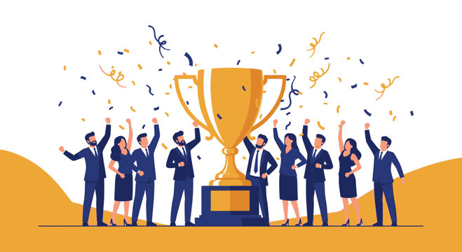 Corporate Triumph Celebration: A Team Rejoices Over a Golden Achievement of Success