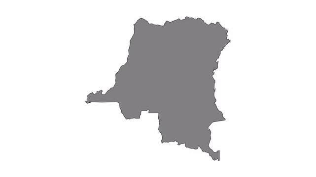 Democratic Republic of the Congo (DRC) map line drawing animation transitioning to black fill with alpha channel