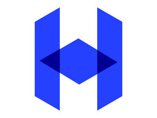 overlapping H letter logo design with square box symbol
