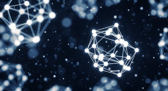 Abstract network connection background with glowing particles.