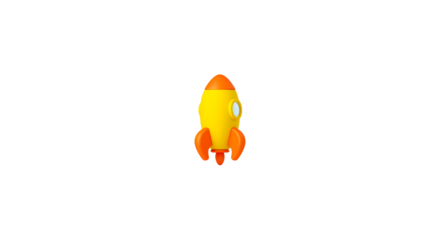 Bright Yellow Cartoon Rocket Ship Launching into Space on Black Background