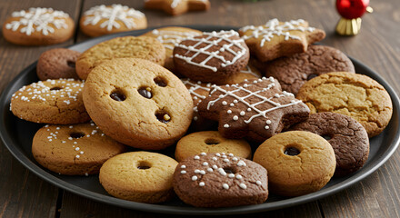 Delicious assortment of various cookies on a plate ready to eat.