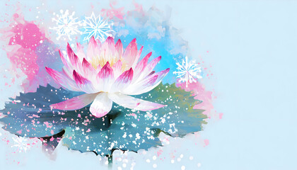 Abstract lotus flower blooming, snowflake minimal color background. ornaments creation.