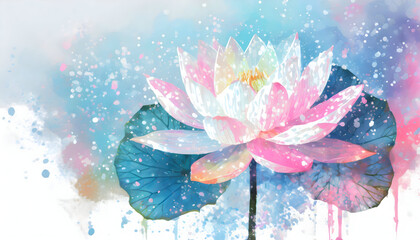 Abstract lotus flower blooming, snowflake minimal color background. ornaments creation.