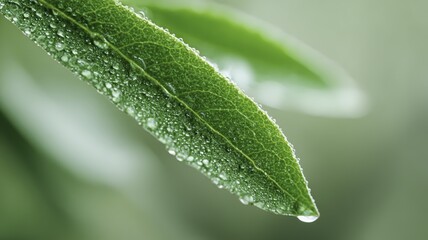 Close-up of green leaf with water droplets on surface