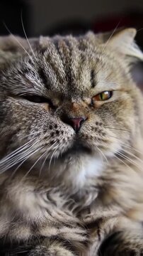 Close-up of a Fluffy Persian Cat with Intense Expression