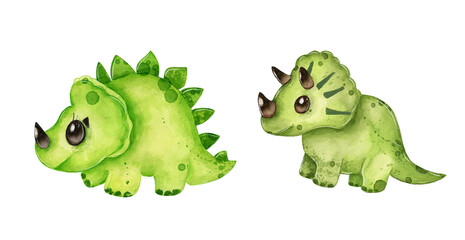 Cute green dinosaur illustrations perfect for children's books and educational materials