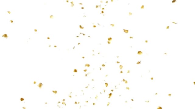 Premium Shimmering Texture with gold confetti particles pack on white background luma matte channel distortion, green screen overlay, glitch, static noise, scan lines black background, 4k animated